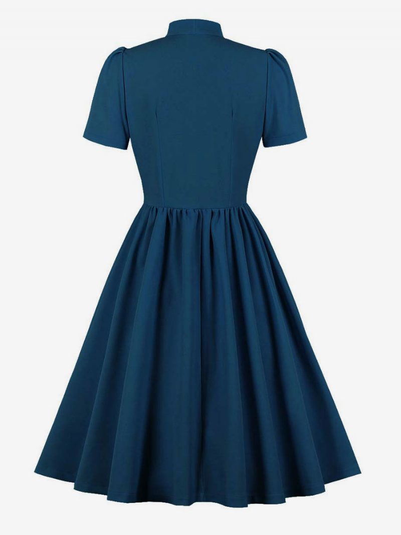 Retro-kleid Im Audrey-hepburn-stil Der 1950er Jahre Marineblaues Damen-swingkleid Mit Kurzen Ärmeln - Marineblau