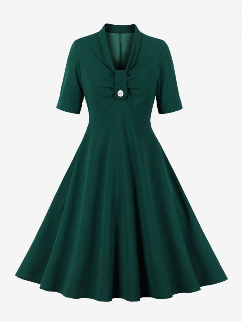 Retro-kleid Im Audrey-hepburn-stil Der 1950er Jahre Rotes Damen-rockabilly-kleid Mit Kurzen Ärmeln