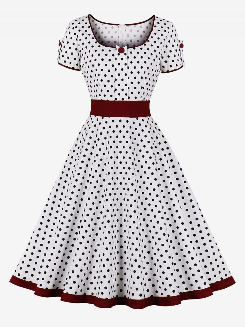 Vintage Kleid 1950er Jahre Audrey Hepburn Stil Dark Navy Polka Dot Damen Rockabilly Mit Kurzen Ärmeln