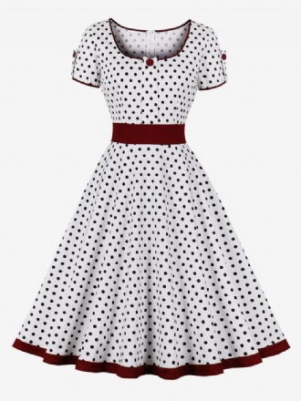 Vintage Kleid 1950er Jahre Audrey Hepburn Stil Dark Navy Polka Dot Damen Rockabilly Mit Kurzen Ärmeln