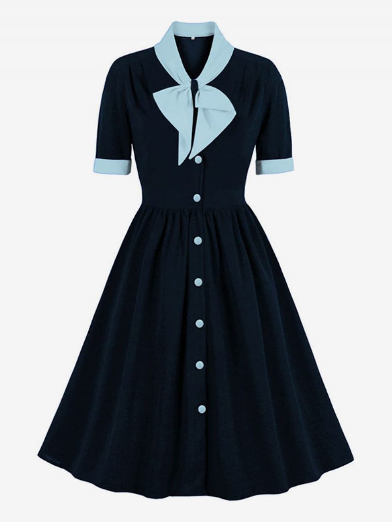 Vintage Kleid 1950er Jahre Audrey Hepburn Stil Grün Zweifarbig Damen Rüschen Kurze Ärmel Rockabilly