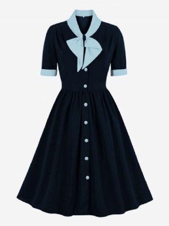 Vintage Kleid 1950er Jahre Audrey Hepburn Stil Grün Zweifarbig Damen Rüschen Kurze Ärmel Rockabilly