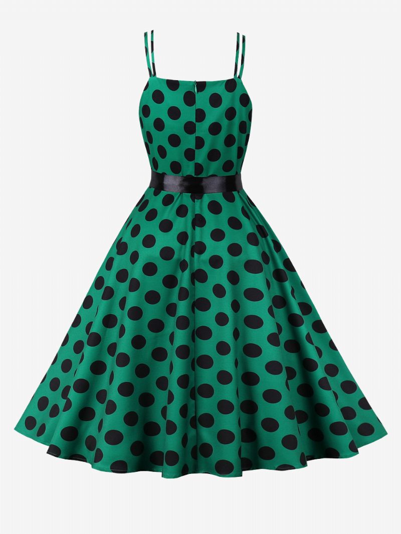 Vintage Kleid 1950er Jahre Audrey Hepburn Stil Rosa Polka Dot Damen Ärmelloses Rockabilly - Grün