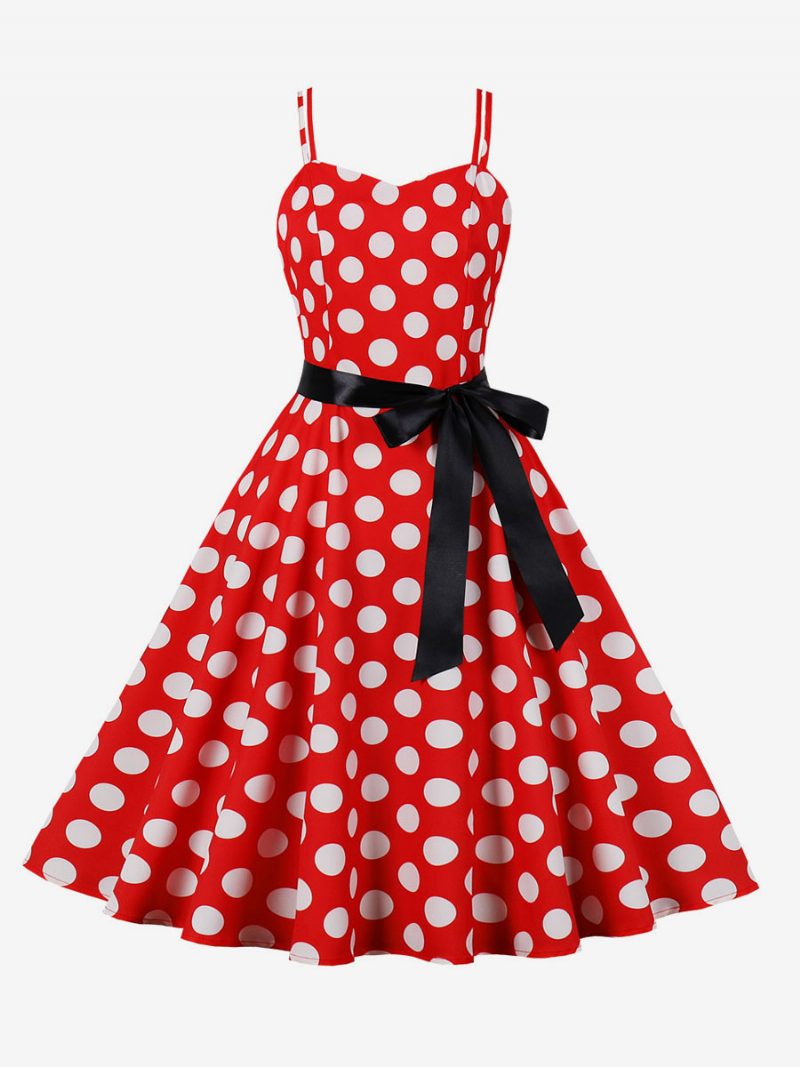 Vintage Kleid 1950er Jahre Audrey Hepburn Stil Rosa Polka Dot Damen Ärmelloses Rockabilly - Rot