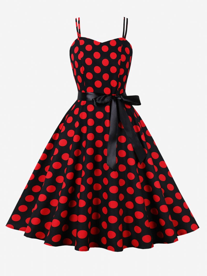 Vintage Kleid 1950er Jahre Audrey Hepburn Stil Rosa Polka Dot Damen Ärmelloses Rockabilly - Dunkelrot