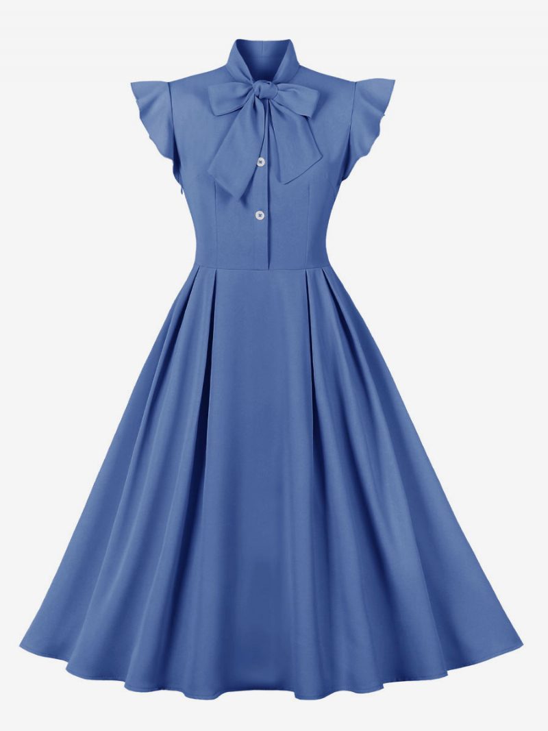 Vintage-kleid Für Damen 1950er-jahre Audrey-hepburn-stil Blaue Schleifen Swing-kleid - Blau