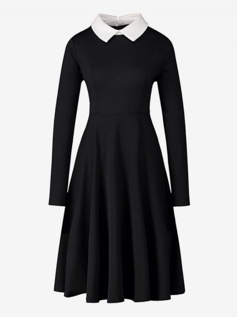 Vintage-kleid Für Damen 1950er-jahre Audrey-hepburn-stil Umlegekragen Lange Ärmel Rockabilly-kleid