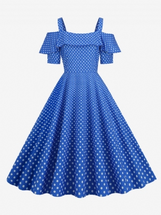 Vintage-kleid Für Damen 1950er-jahre Bateau-ausschnitt Kurze Ärmel Mittleres Gepunktetes Rockabilly-kleid