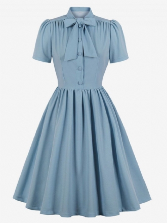 Vintage-kleid Im Audrey-hepburn-stil Für Damen 1950er-jahre-stil Mit Ausschnitt Schleifen Kurzen Ärmeln Mittleres Swing-kleid