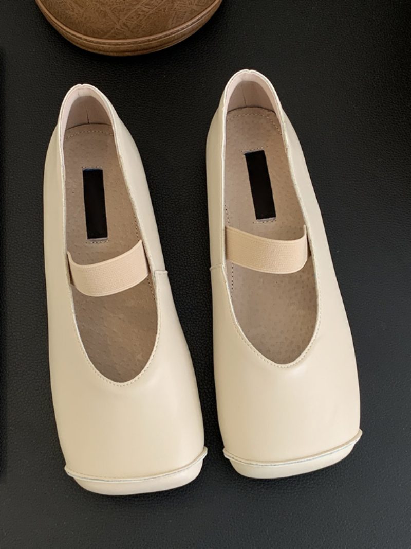 Ballerinas Für Damen Mit Quadratischer Zehenpartie Flache Schuhe Aus Pu-leder - Beige