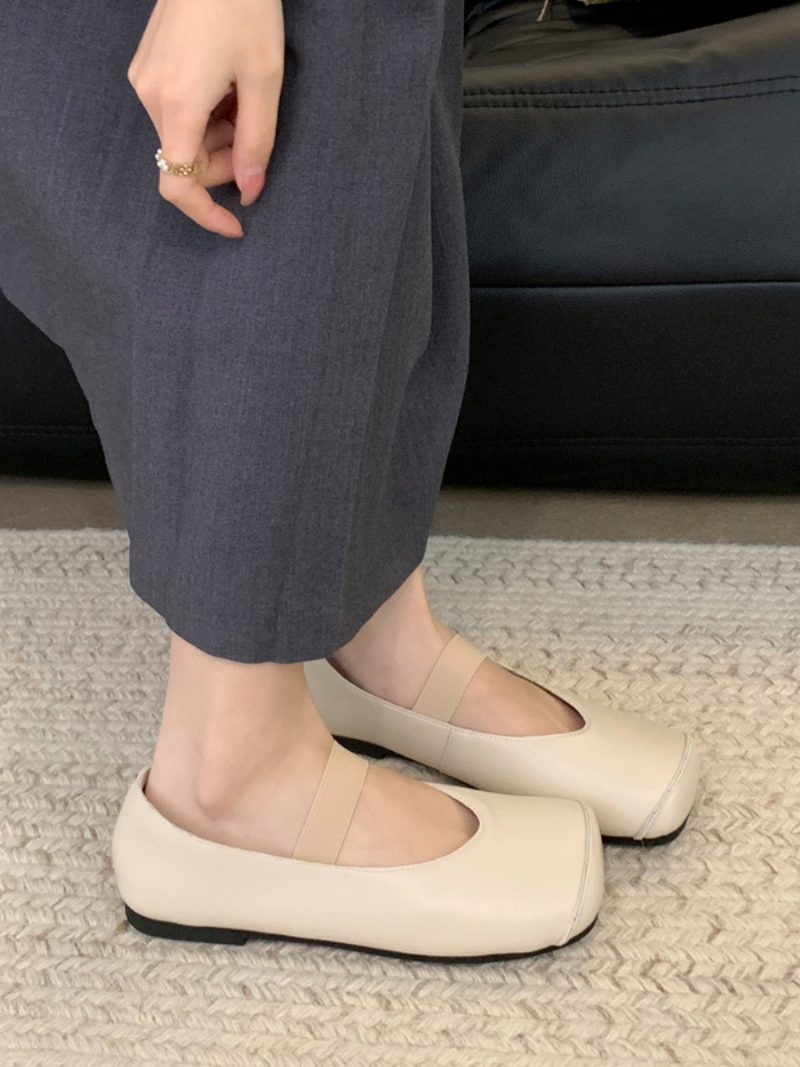 Ballerinas Für Damen Mit Quadratischer Zehenpartie Flache Schuhe Aus Pu-leder - Beige