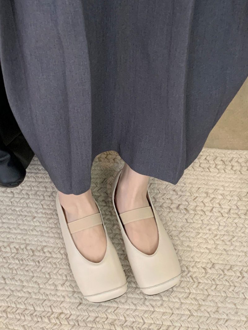 Ballerinas Für Damen Mit Quadratischer Zehenpartie Flache Schuhe Aus Pu-leder - Beige