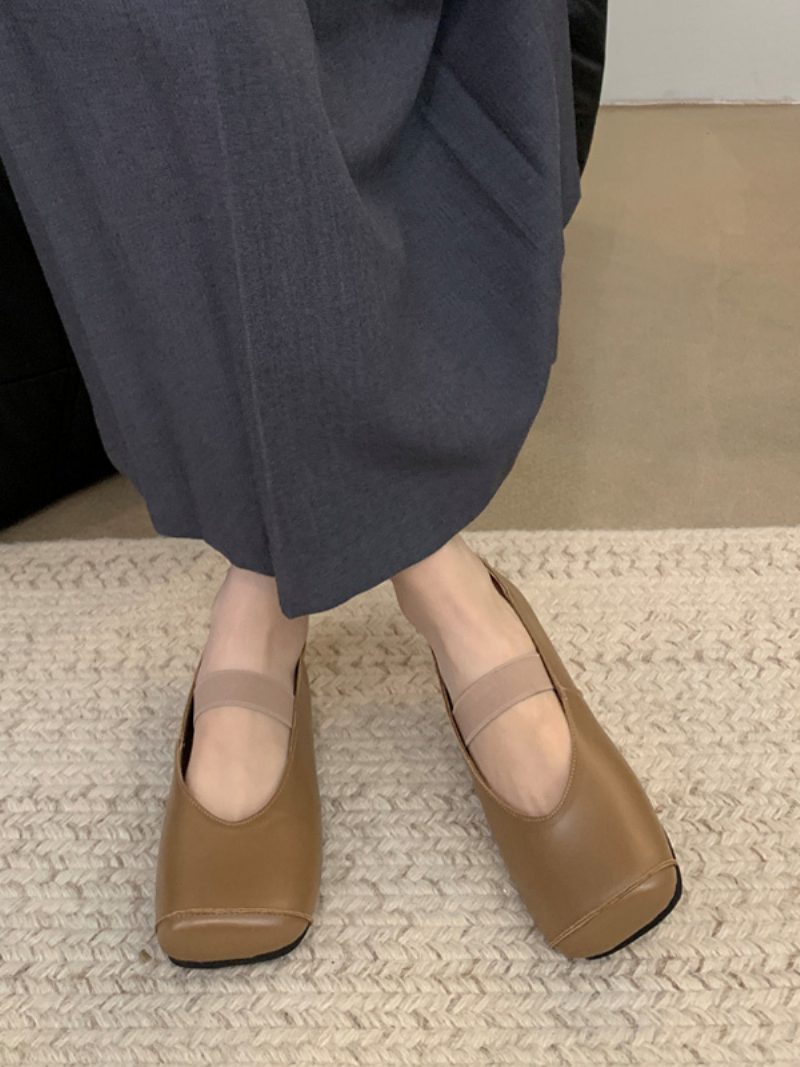 Ballerinas Für Damen Mit Quadratischer Zehenpartie Flache Schuhe Aus Pu-leder - Khaki