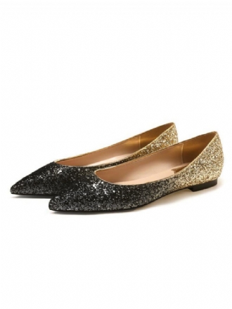 Blonde Damen-ballerinas Mit Pailletten Und Spitzem Zehenbereich Goldene Alltags-freizeitschuhe