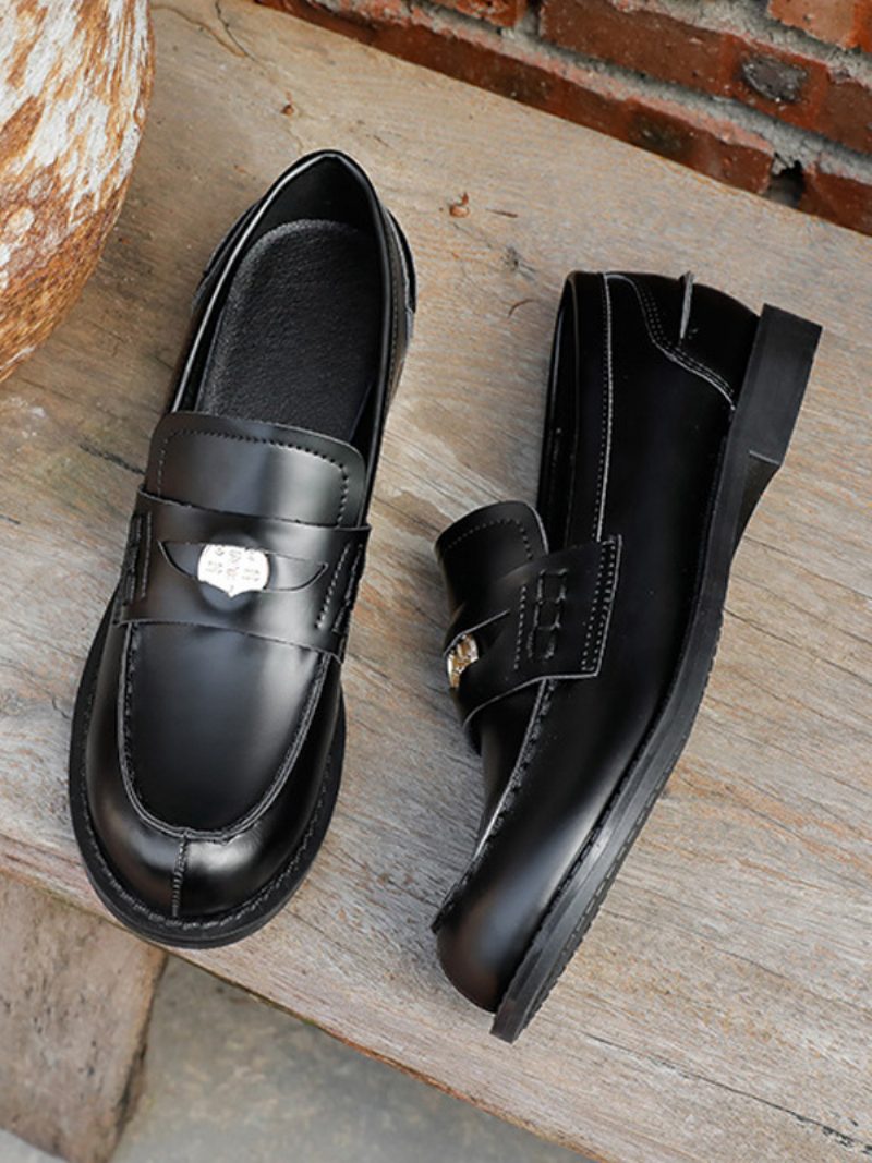 Braune Slip-on-loafer Für Damen Mit Runder Zehenpartie Und Penny-loafer - Schwarz