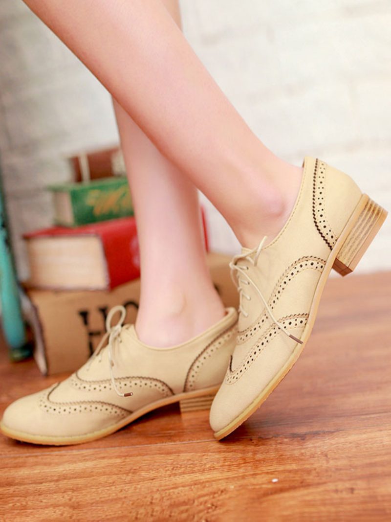 Braune Wingtip-brogues Zum Schnüren Für Damen Lässige Oxfords - Beige