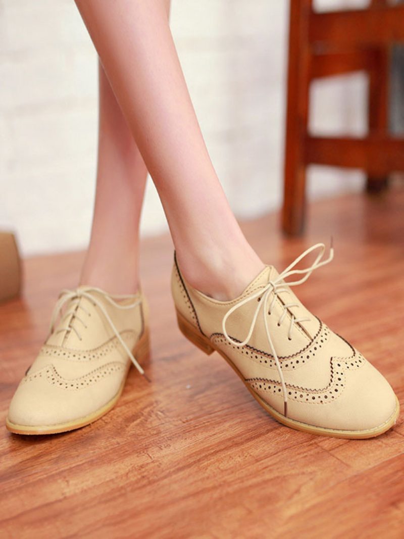 Braune Wingtip-brogues Zum Schnüren Für Damen Lässige Oxfords - Beige