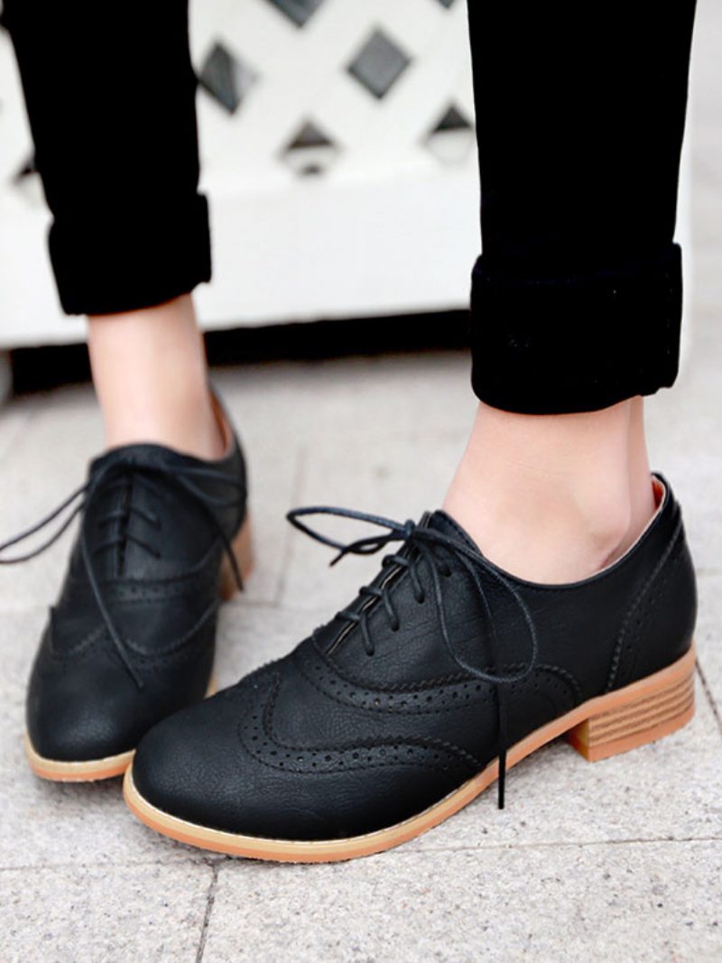 Braune Wingtip-brogues Zum Schnüren Für Damen Lässige Oxfords - Schwarz