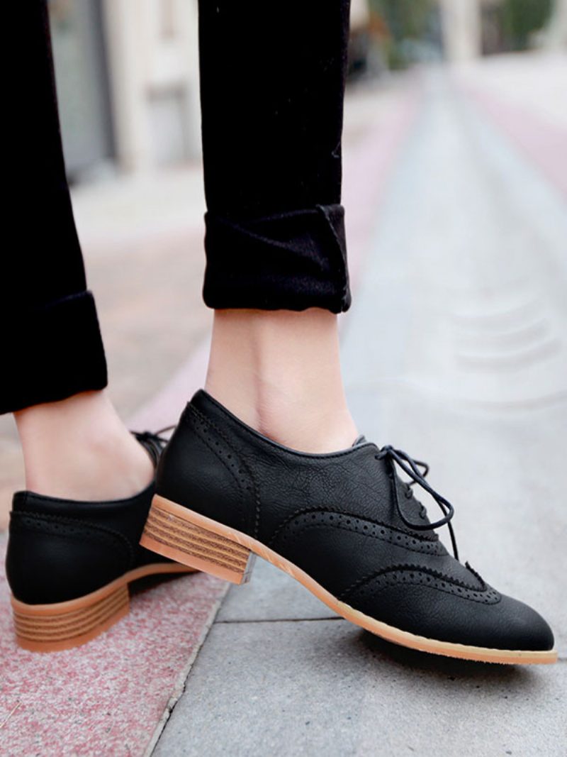 Braune Wingtip-brogues Zum Schnüren Für Damen Lässige Oxfords - Schwarz