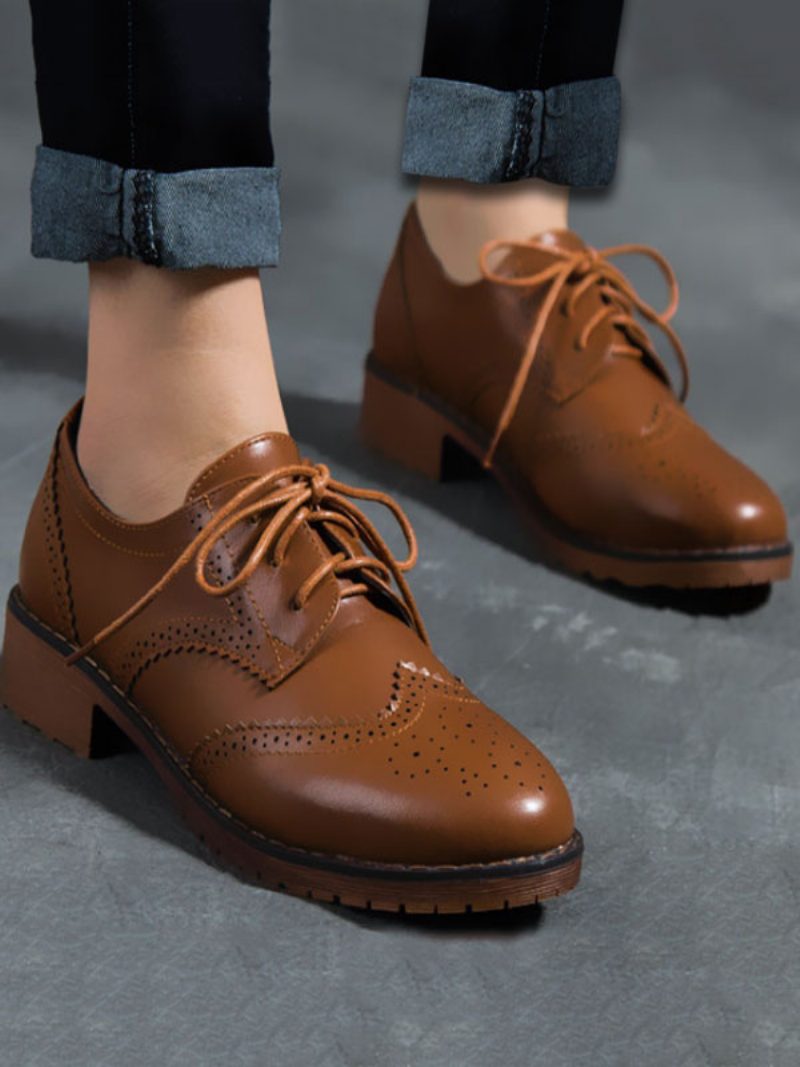 Brogue Wingtips-oxfords Für Damen Zum Schnüren - Kaffeebraun