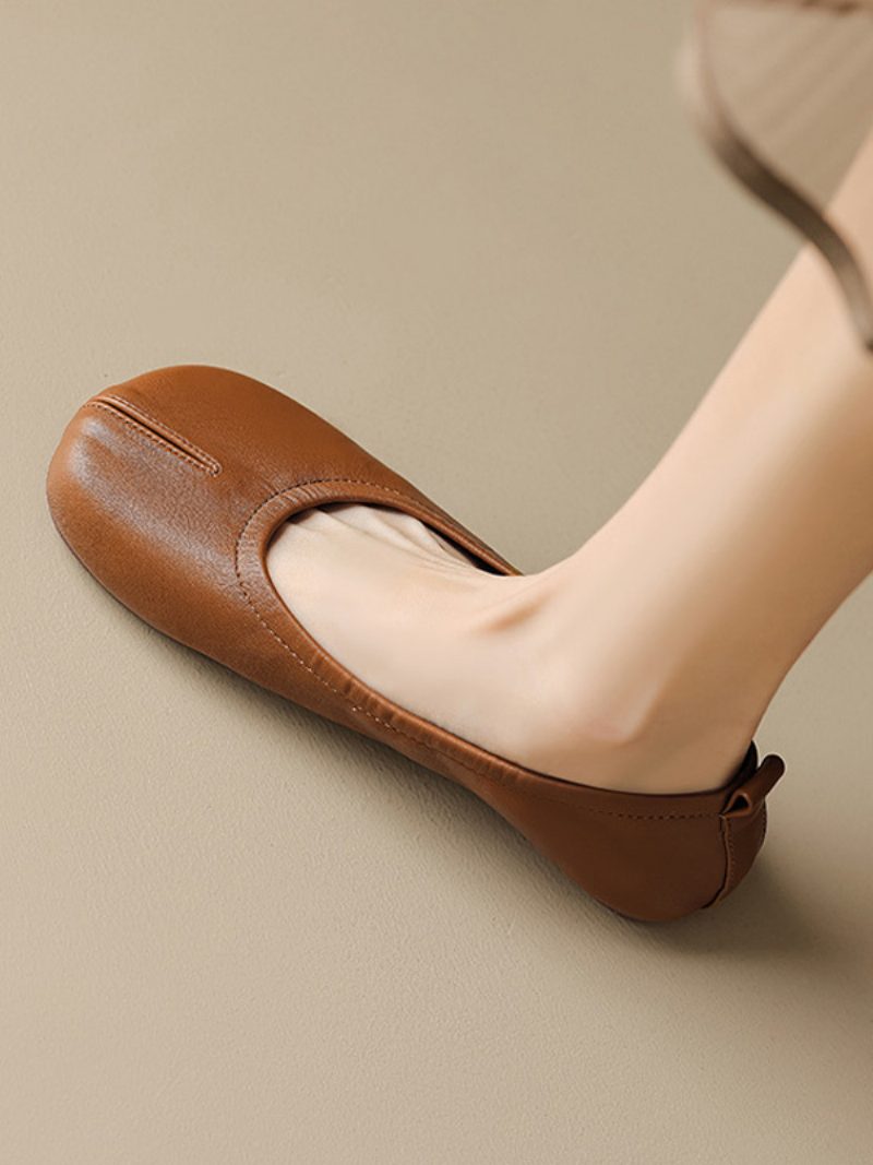 Damen-ballerinas Aus Pu-leder Mit Runder Zehenpartie - Kaffeebraun