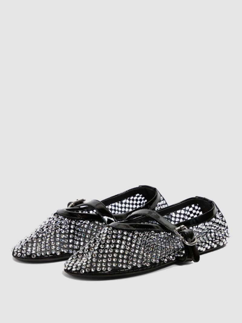 Damen-ballerinas Mesh-strasssteine Runde Zehenpartie Mary Jane Ballerina Flache Ballschuhe