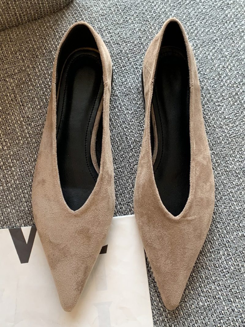 Damen Ballerinas Mit Spitzer Zehenpartie Flache Aus Wildleder Zum Hineinschlüpfen Für - Khaki