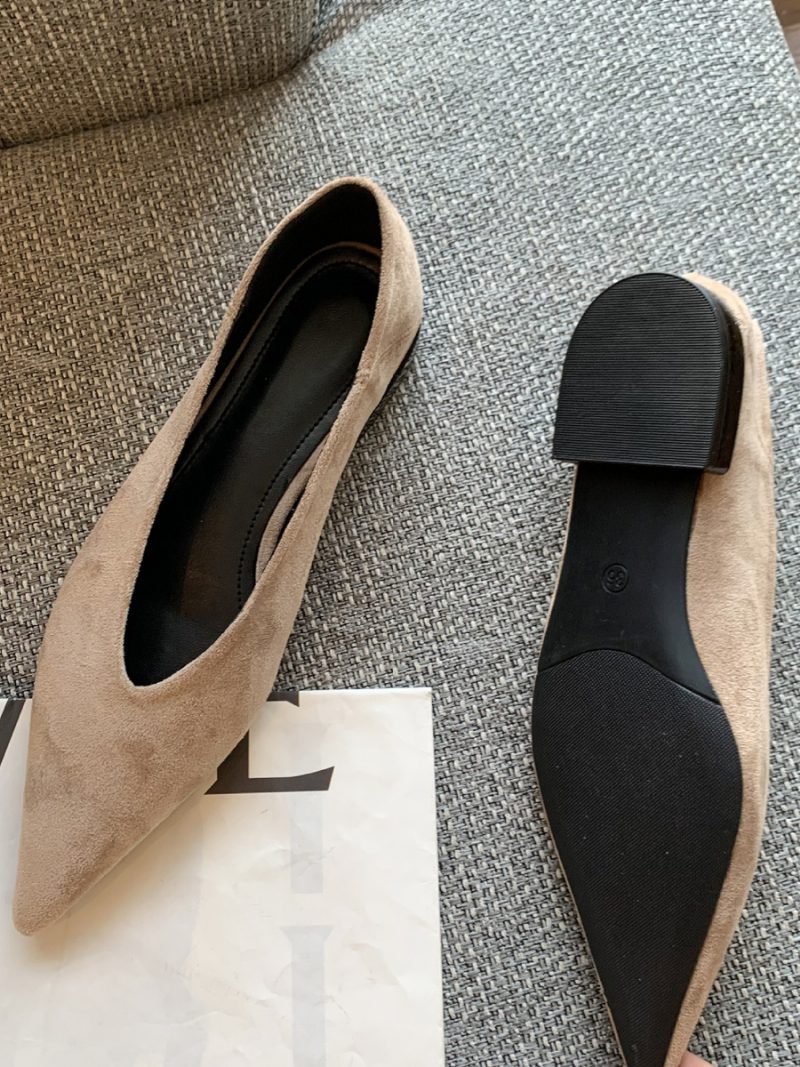 Damen Ballerinas Mit Spitzer Zehenpartie Flache Aus Wildleder Zum Hineinschlüpfen Für - Khaki