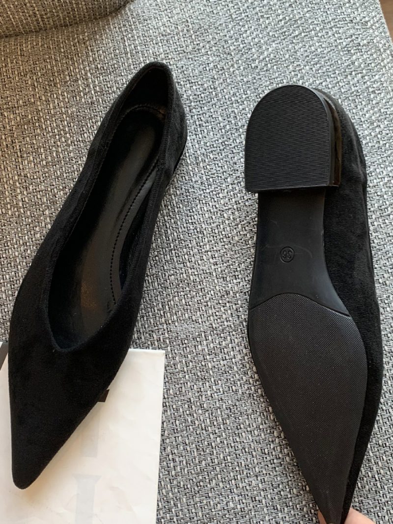 Damen Ballerinas Mit Spitzer Zehenpartie Flache Aus Wildleder Zum Hineinschlüpfen Für - Schwarz