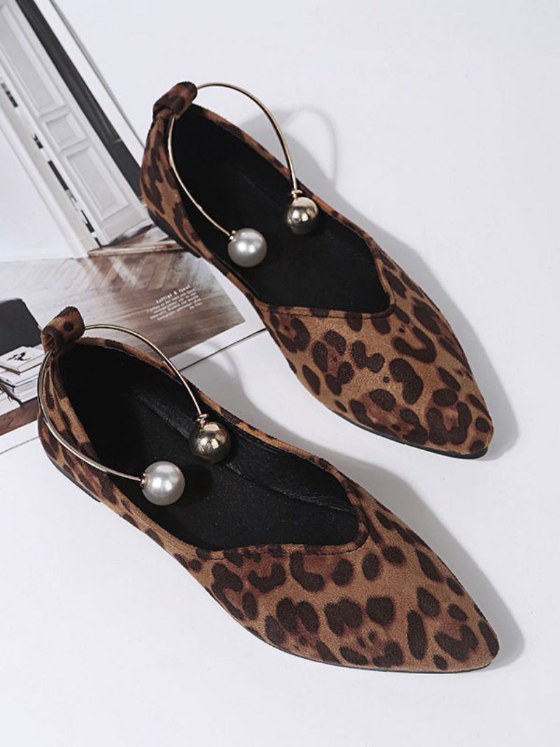 Damen-ballerinas Pearls Mit Spitzer Zehenpartie Aus Frottee - Leopard