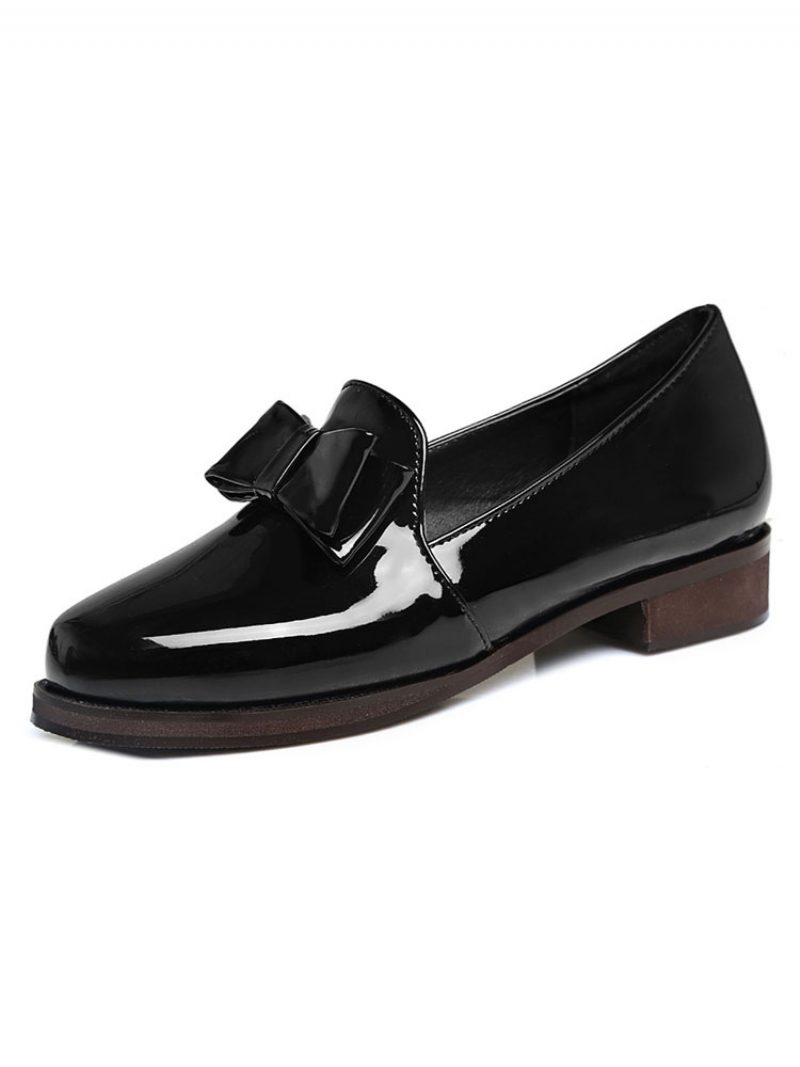 Damen-loafer Aus Lackleder Mit Schleife - Schwarz