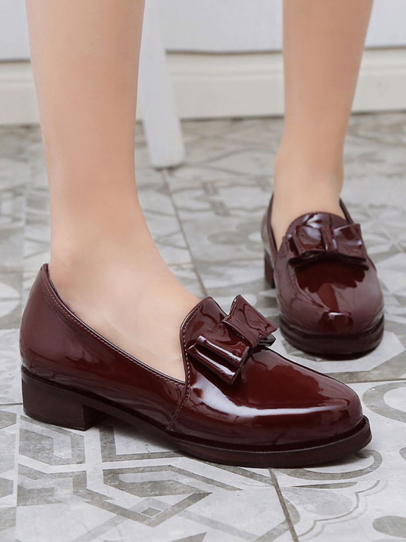 Damen-loafer Aus Lackleder Mit Schleife - Burgund