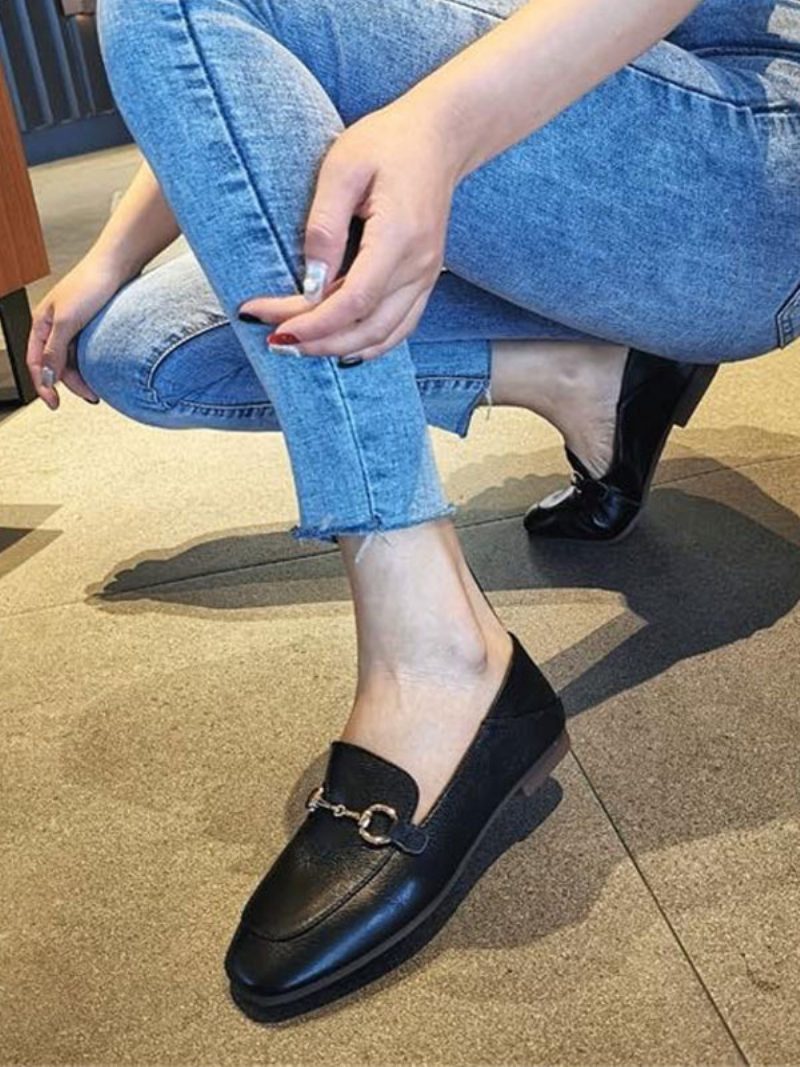 Damen-loafer Aus Pu-leder Mit Klobigem Absatz - Schwarz