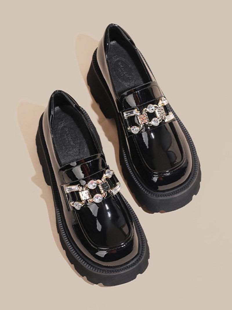 Damen-loafer Aus Pu-leder Mit Klobigem Absatz - Schwarz