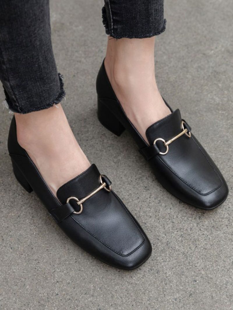 Damen-loafer Mit Blockabsatz Und Schnalle - Schwarz