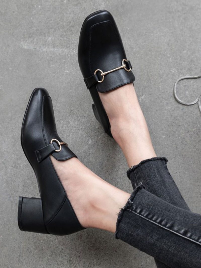 Damen-loafer Mit Blockabsatz Und Schnalle - Schwarz