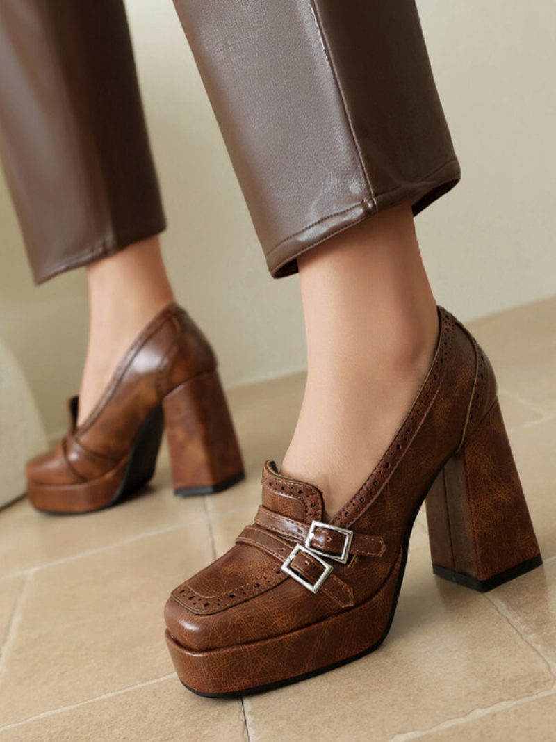 Damen-loafer Mit Schnalle Und Klobigem Absatz Aus Pu-leder