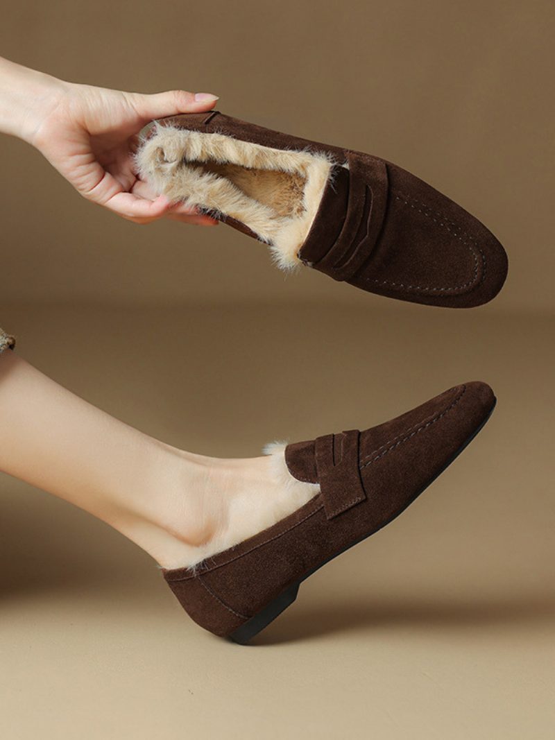 Damen-loafer Mit Stiletto-absatz Und Obermaterial Aus Micro-wildleder - Kaffeebraun