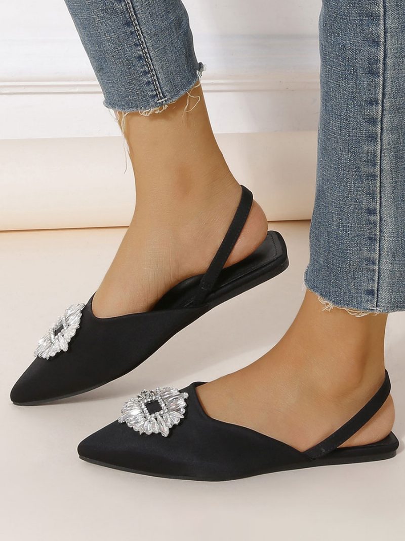 Damen-slingback-flats Mit Strasssteinen Und Spitzer Zehenpartie - Schwarz