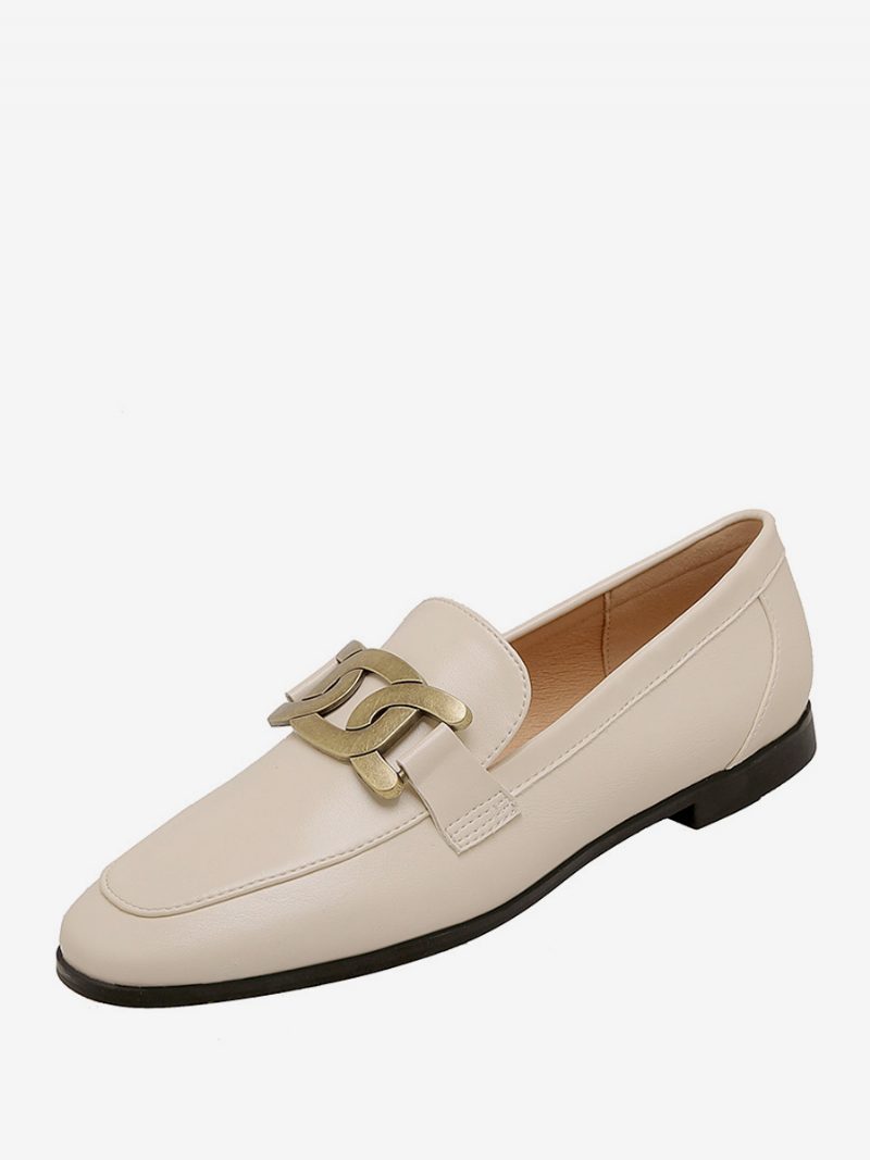 Damen-slip-on-loafer Weiße Flache Schuhe Mit Runder Zehenpartie