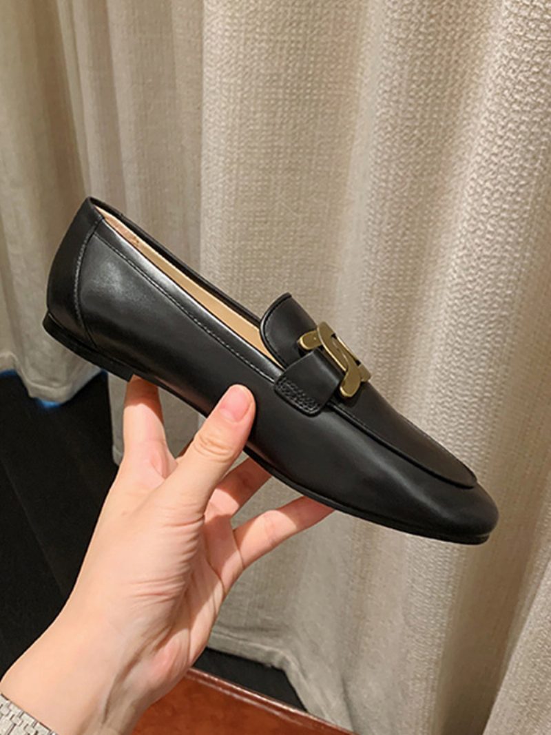 Damen-slip-on-loafer Weiße Flache Schuhe Mit Runder Zehenpartie - Schwarz