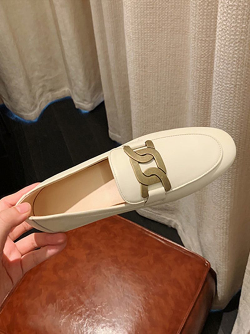 Damen-slip-on-loafer Weiße Flache Schuhe Mit Runder Zehenpartie - Weiß