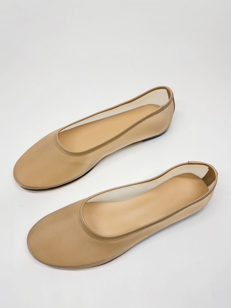 Flache Ballerinas Aus Netzstoff Für Damen Mit Runder Zehenpartie Und Flachen Pumps Zum Hineinschlüpfen - Helles Hellgelb