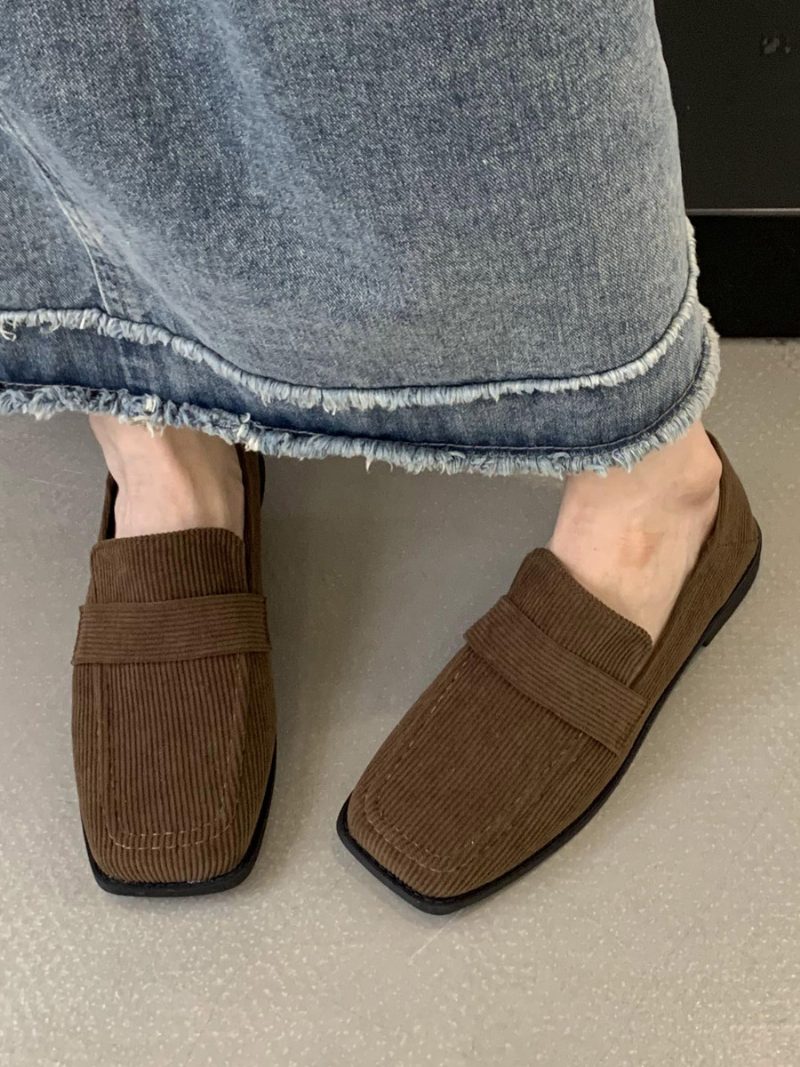 Flache Damen-loafer Aus Mikro-wildleder - Kaffeebraun