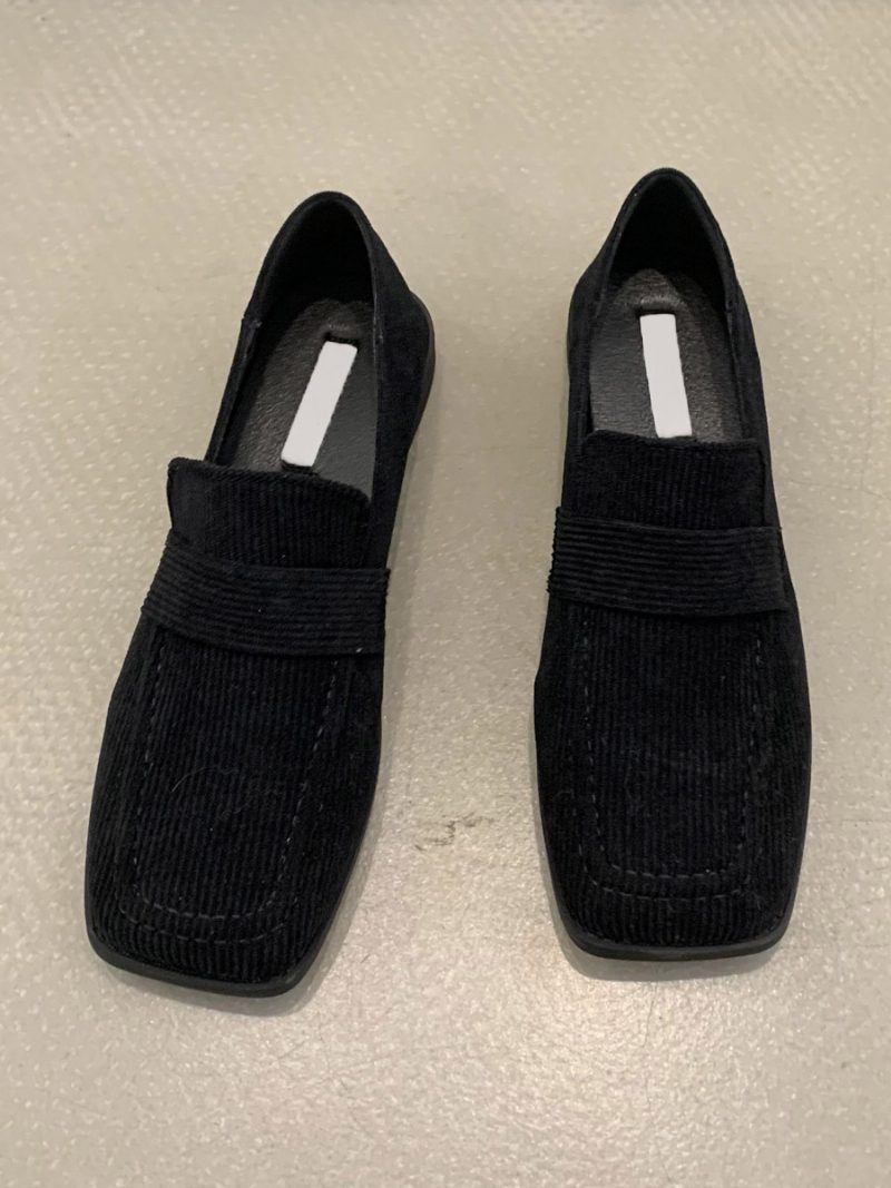 Flache Damen-loafer Aus Mikro-wildleder - Schwarz