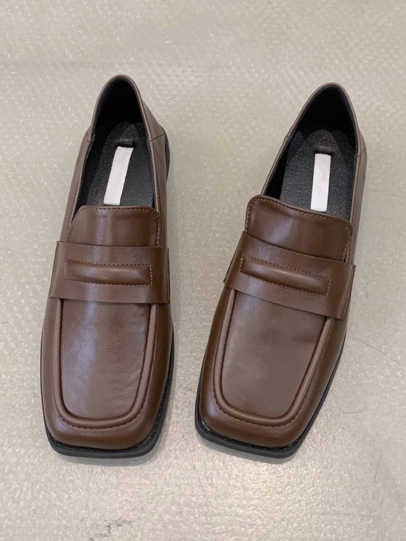 Flache Damen-loafer Aus Pu-leder - Kaffeebraun