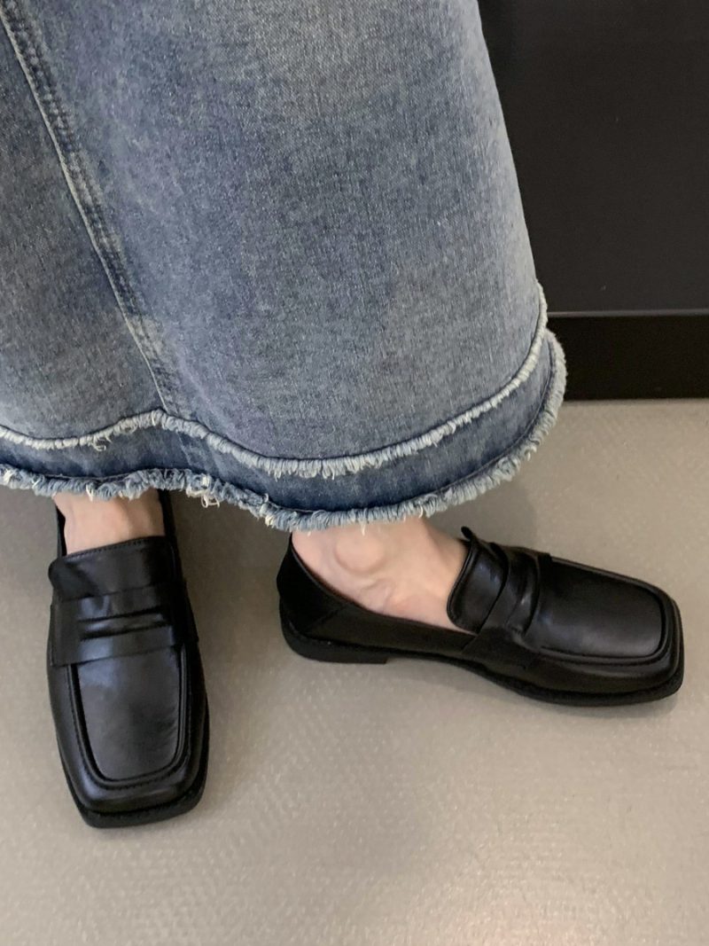 Flache Damen-loafer Aus Pu-leder - Schwarz