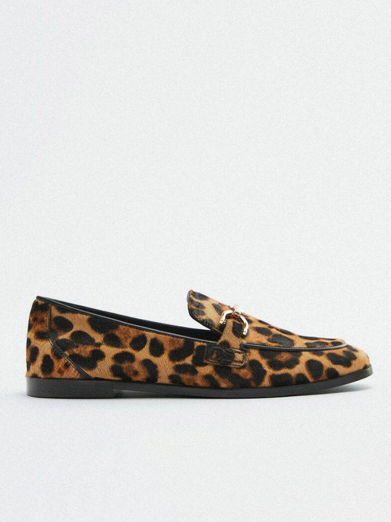 Flache Damen-loafer Mit Leopardenmuster Und Metalldetails Aus Pferdehaar - Leopard