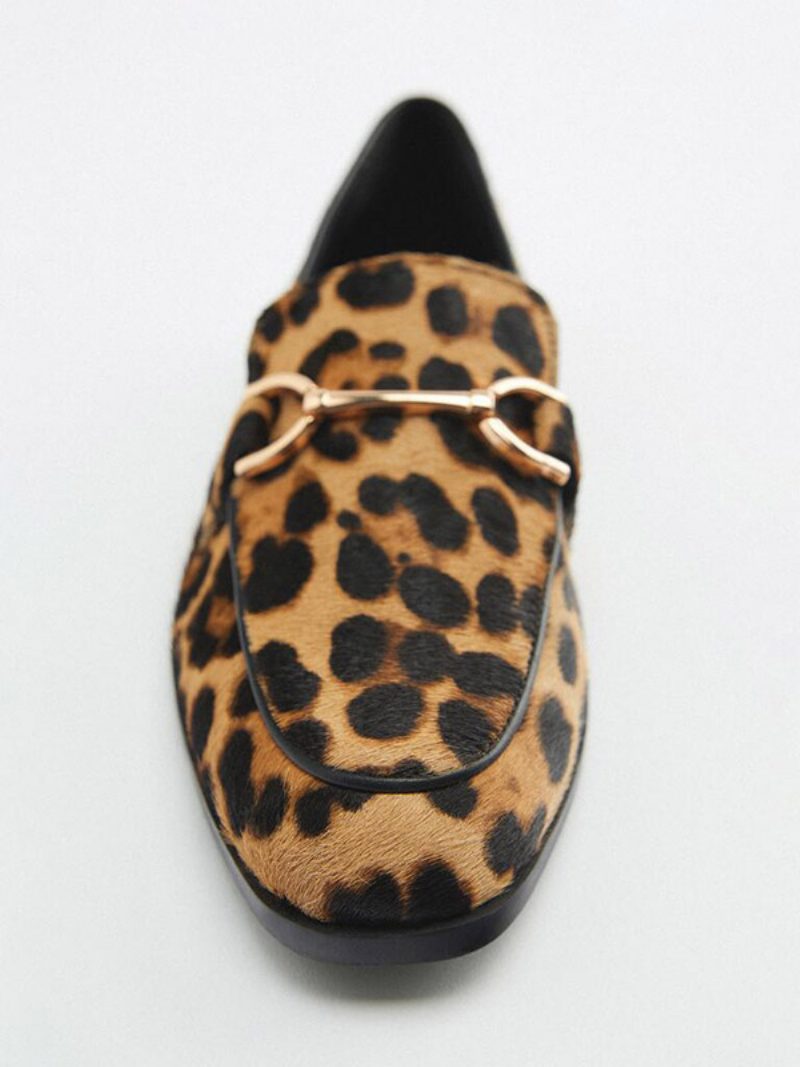 Flache Damen-loafer Mit Leopardenmuster Und Metalldetails Aus Pferdehaar - Leopard