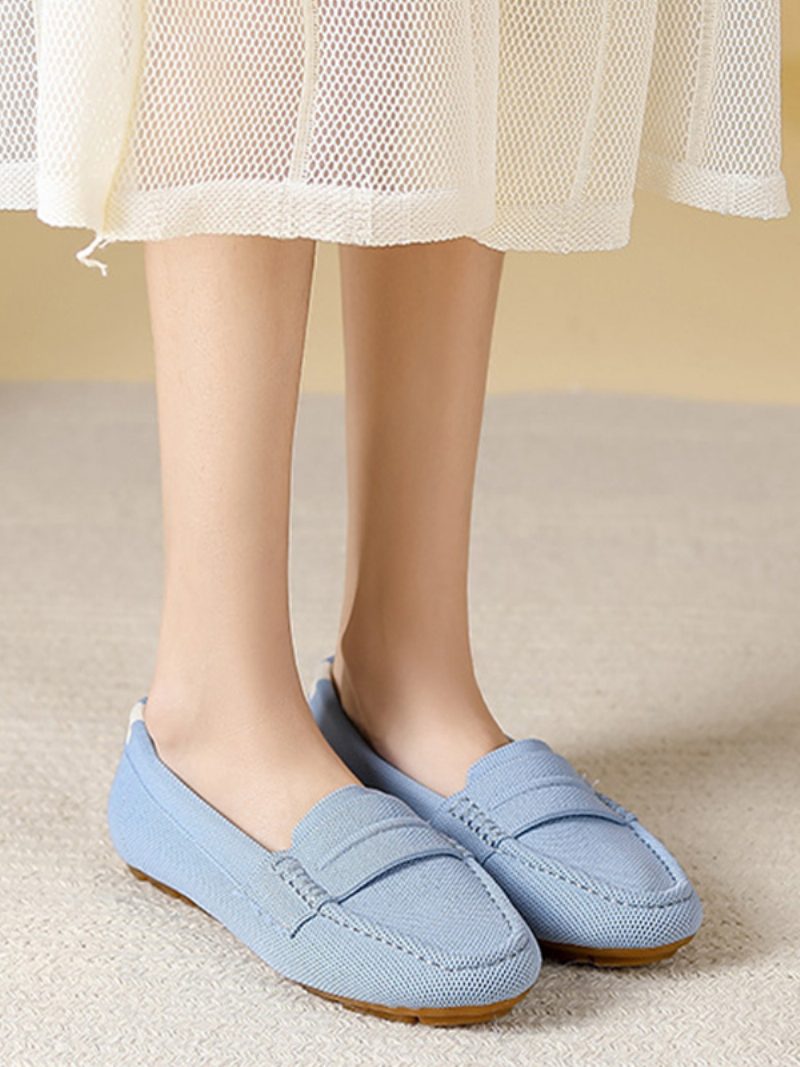 Flache Mule-slipper Für Damen Mit Runder Zehenpartie Zum Hineinschlüpfen - Helles Himmelblau